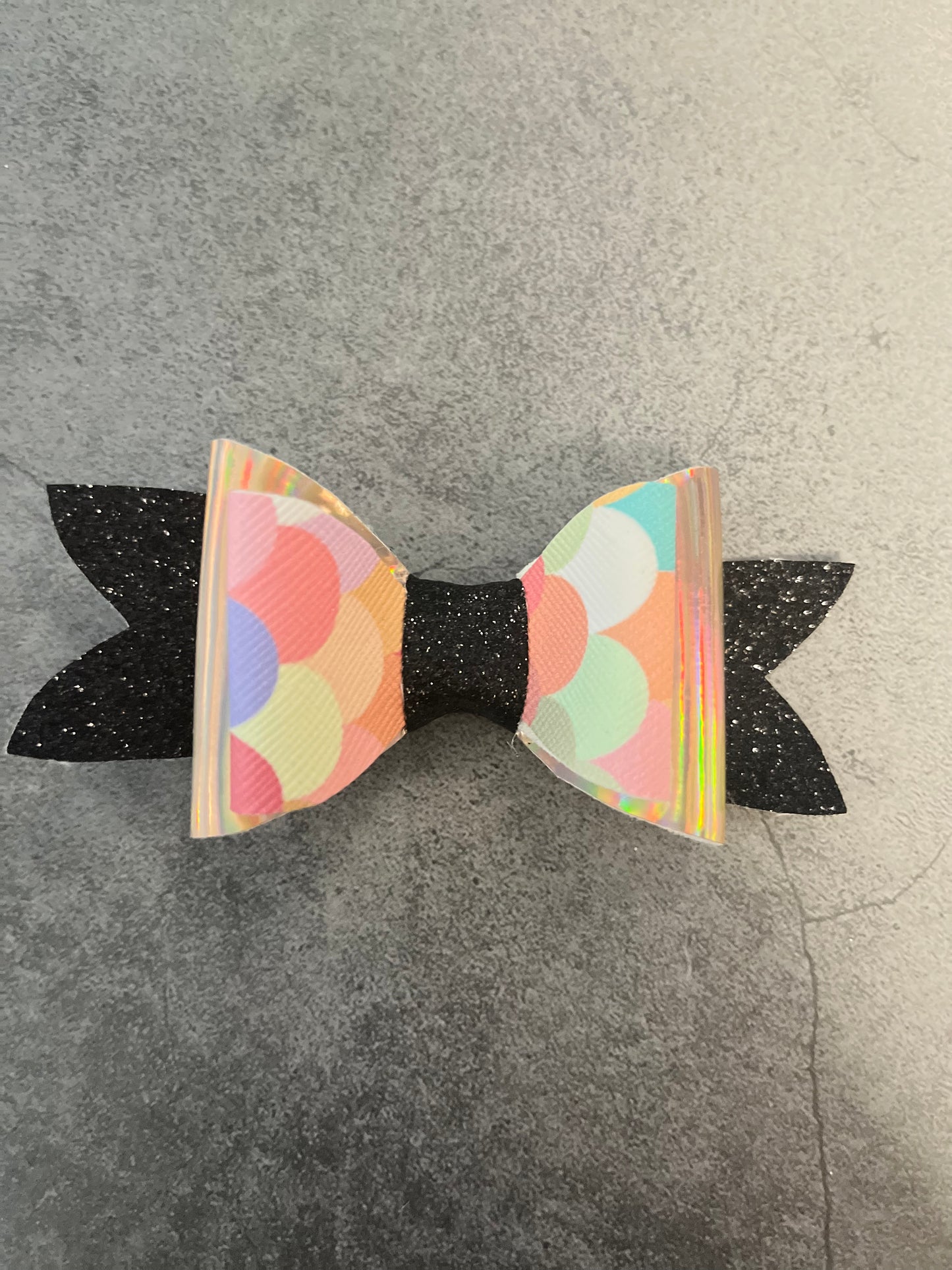 Handmade Hair Bow - Mermaid Iridescent/ Black