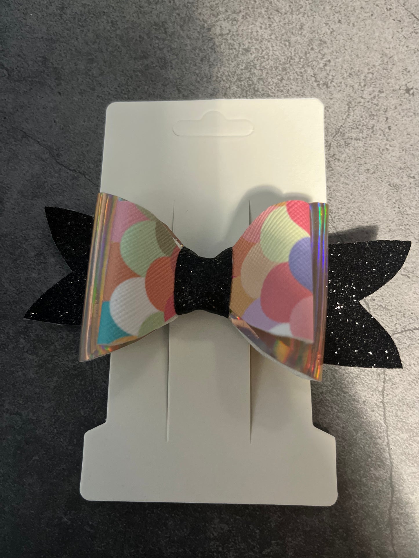 Handmade Hair Bow - Mermaid Iridescent/ Black