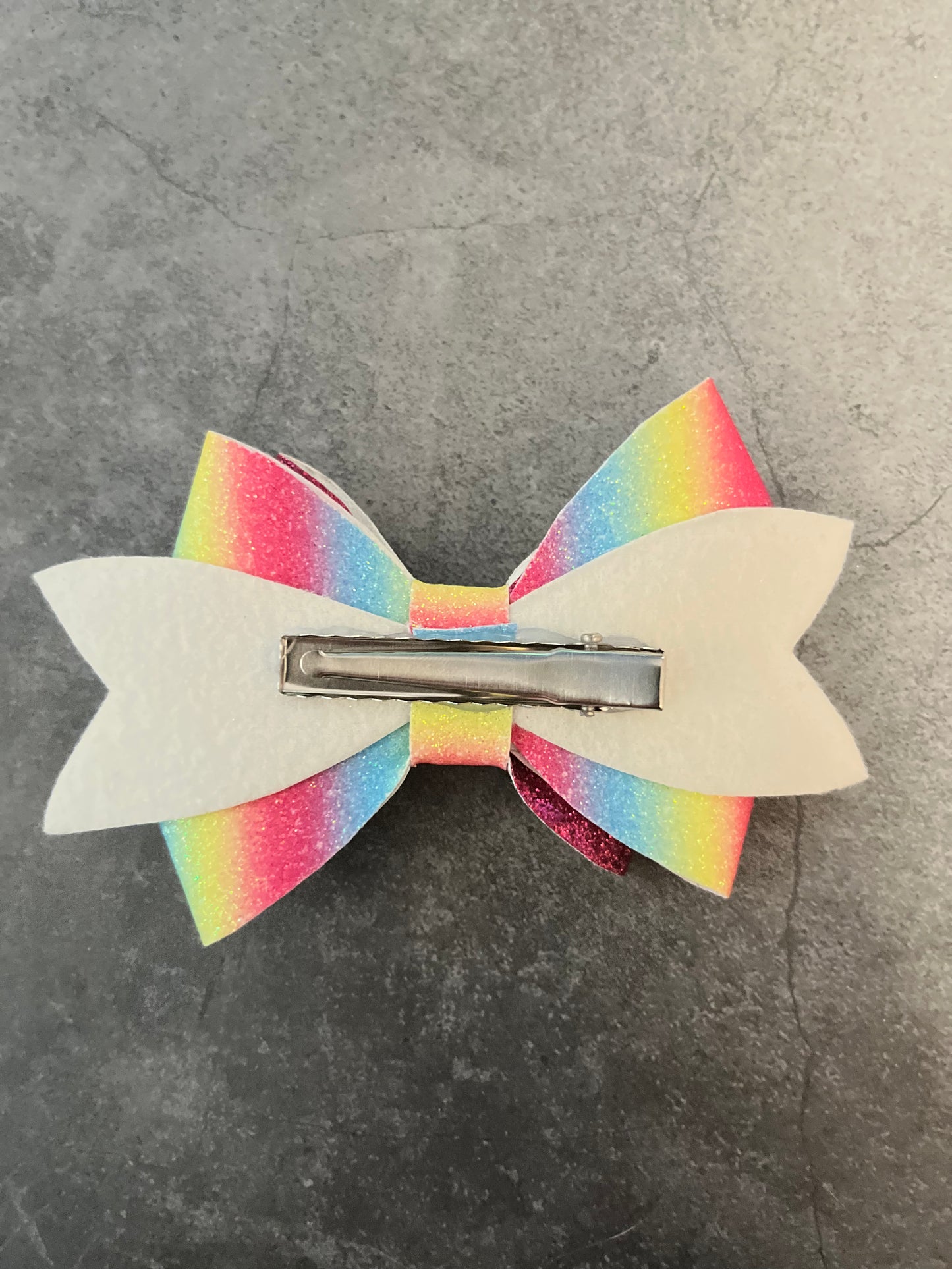 Handmade Hair Bow - Rainbow/ Dark Pink
