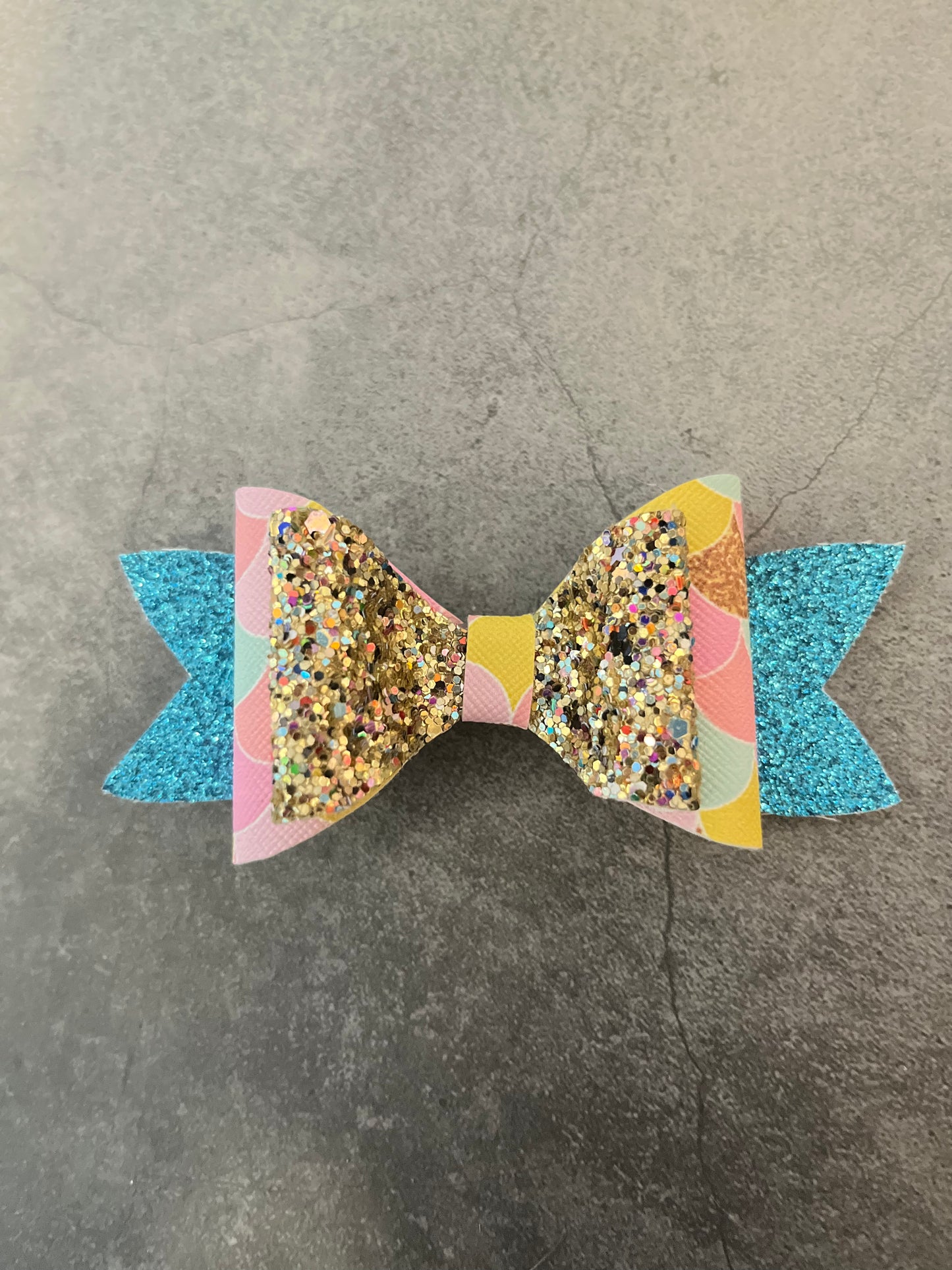 Handmade Hair Bow - Mermaid Gold/Light Blue