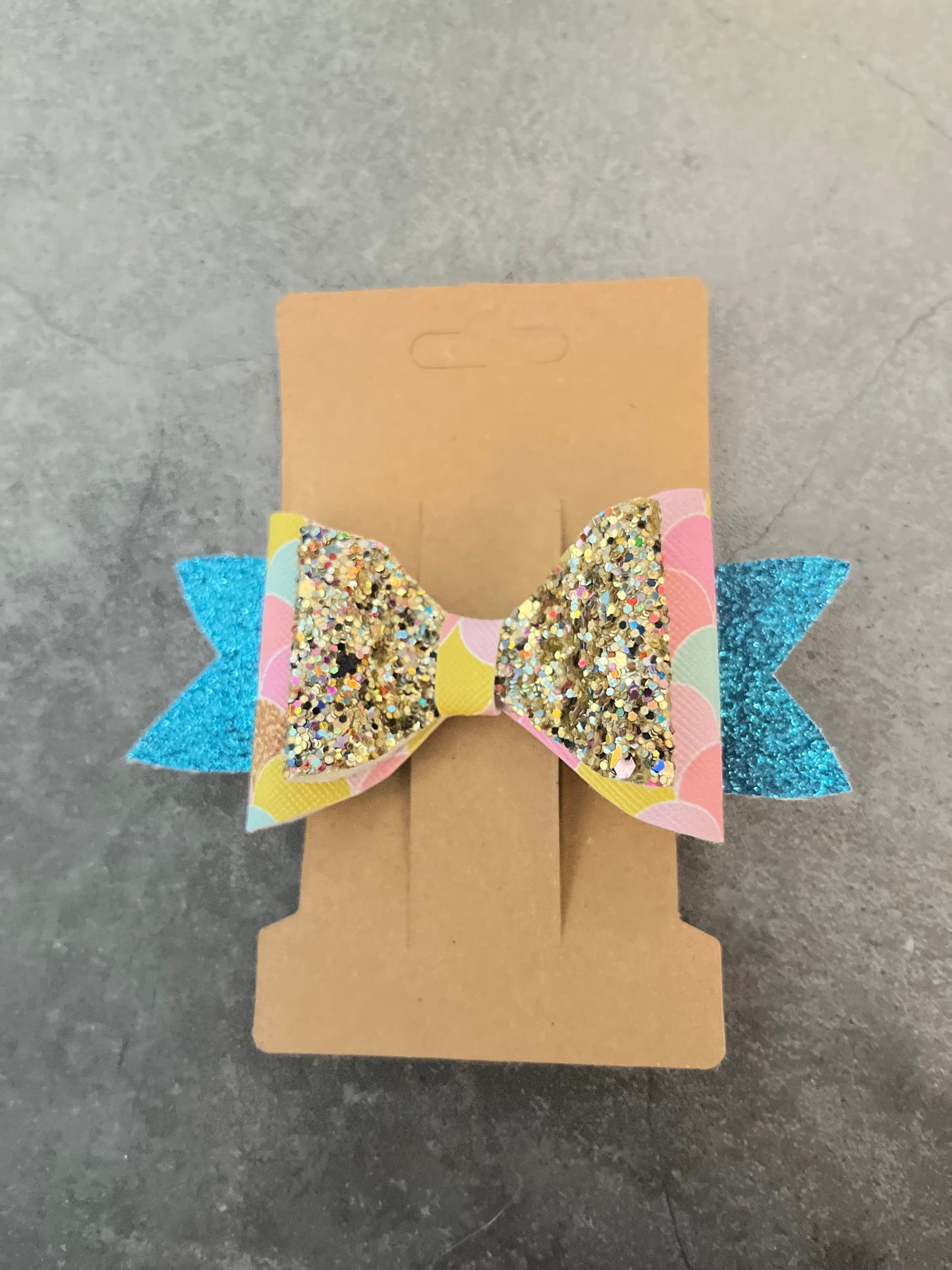 Handmade Hair Bow - Mermaid Gold/Light Blue