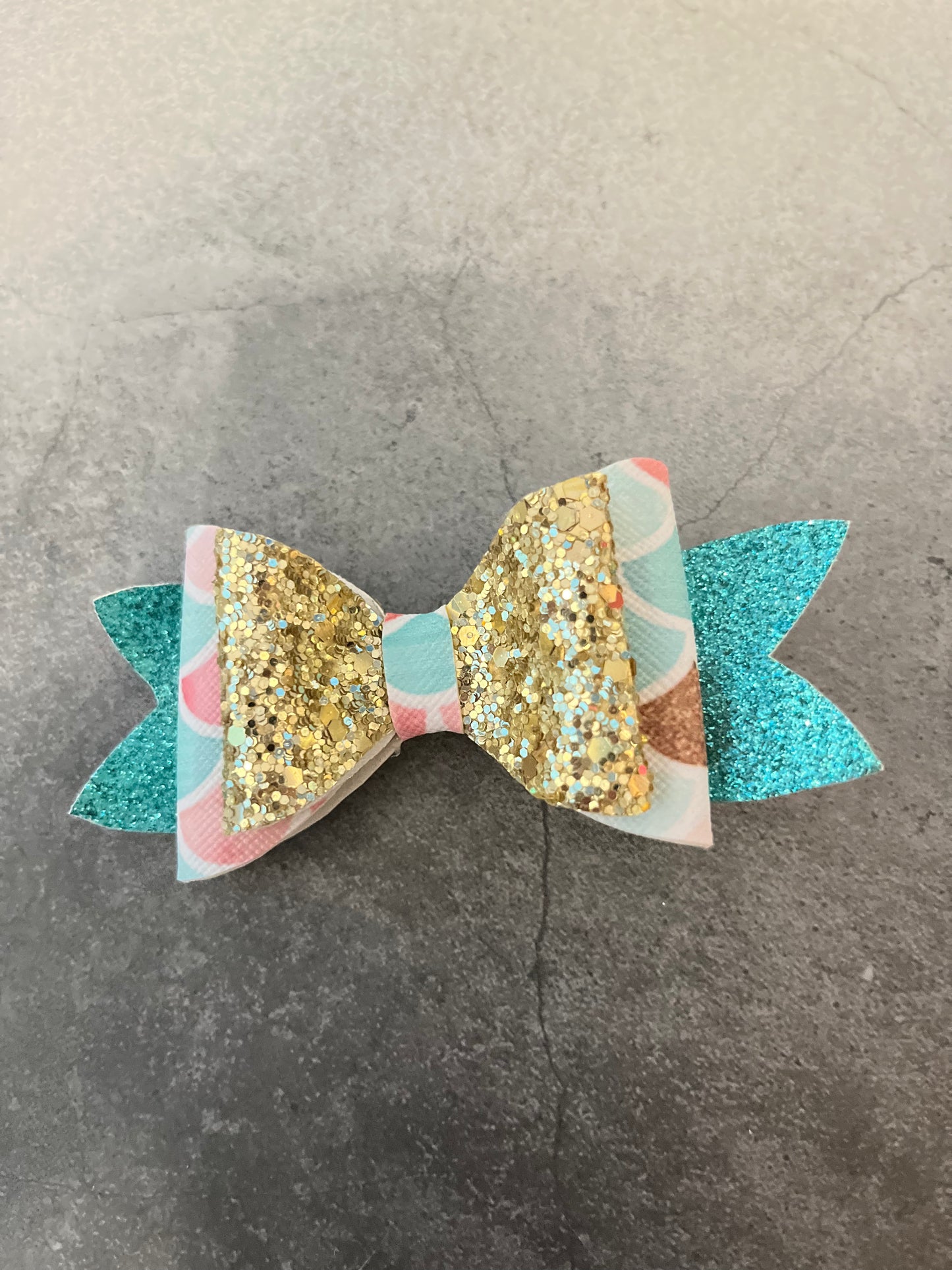 Handmade Hair Bow - Mermaid Rose Gold/ Light Blue
