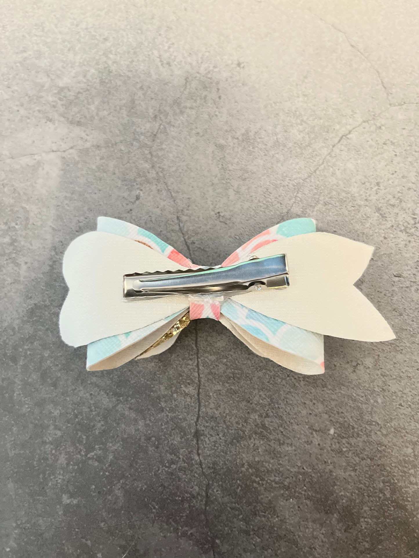 Handmade Hair Bow - Mermaid Rose Gold/ Light Blue