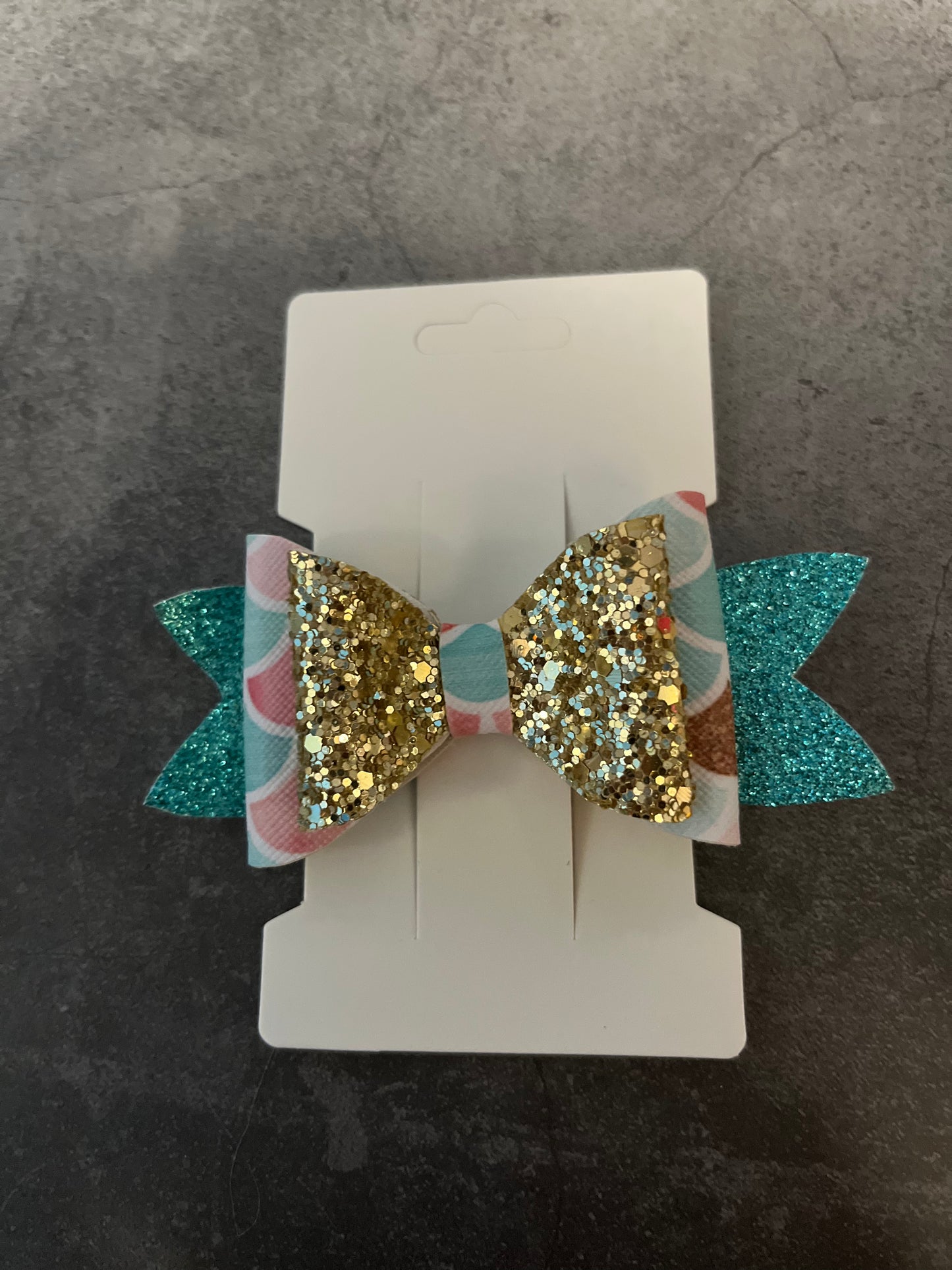 Handmade Hair Bow - Mermaid Rose Gold/ Light Blue