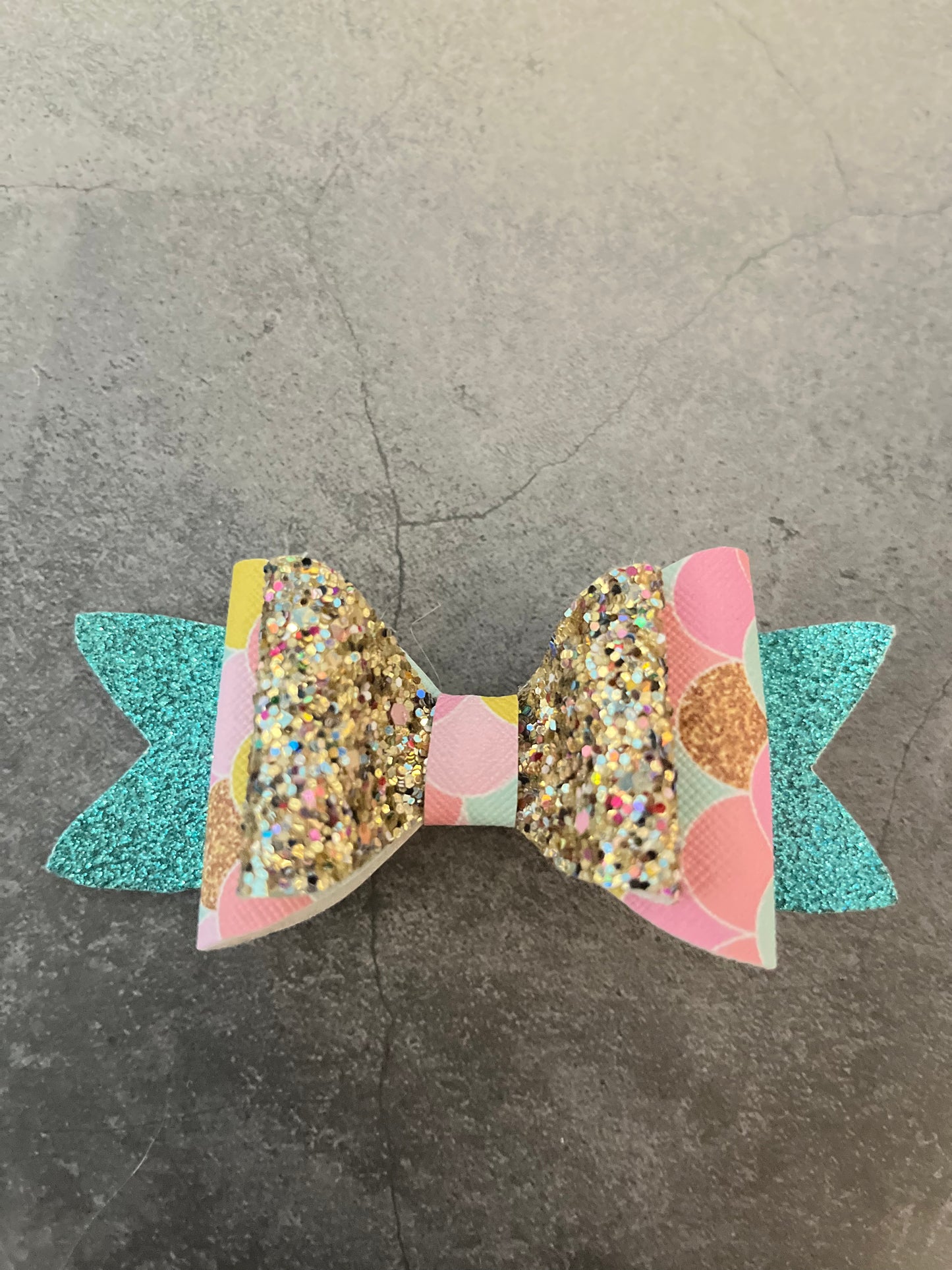 Handmade hair Bow - Mermaid Rose Gold/ Blue