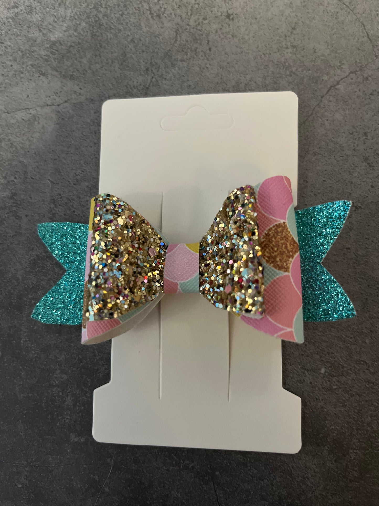 Handmade hair Bow - Mermaid Rose Gold/ Blue