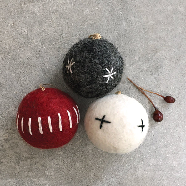 Red Felt Embroidered Bauble