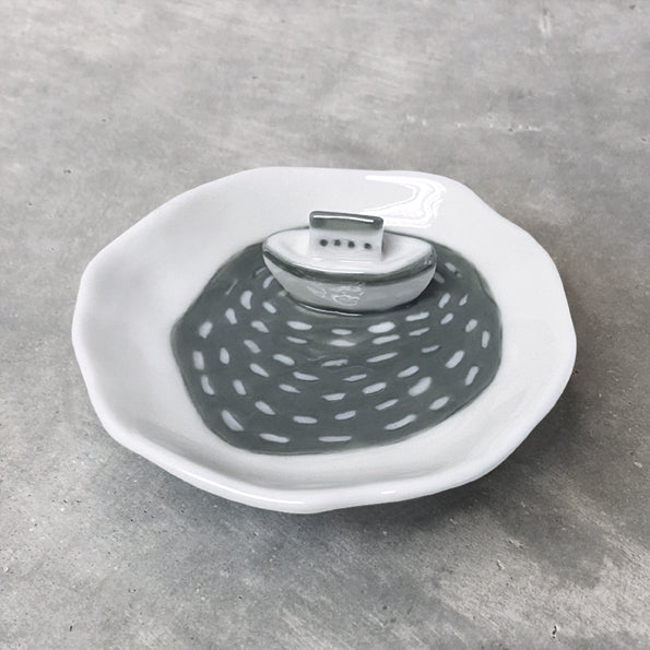 Porcelain Dish - Boat on Lake