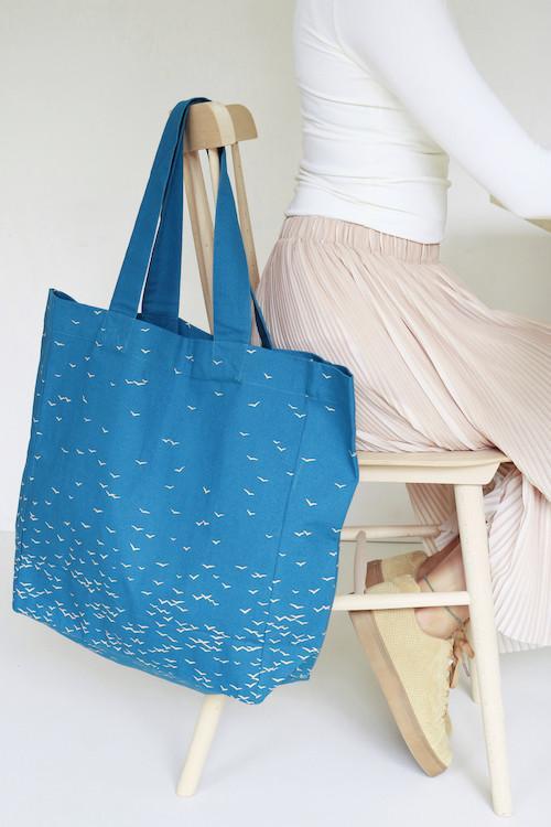 SKY - large fairtrade, organic cotton tote bag in blue