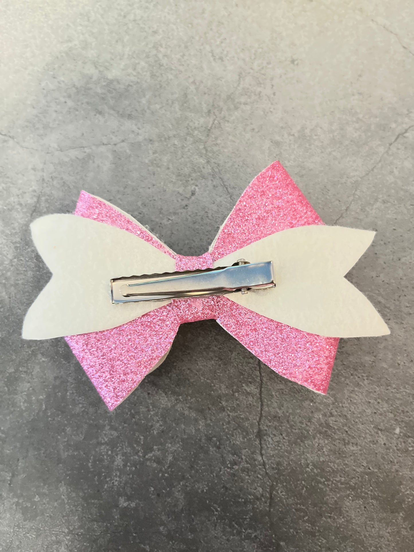 Handmade Hair Bow - Light Rainbow- Pink/ White