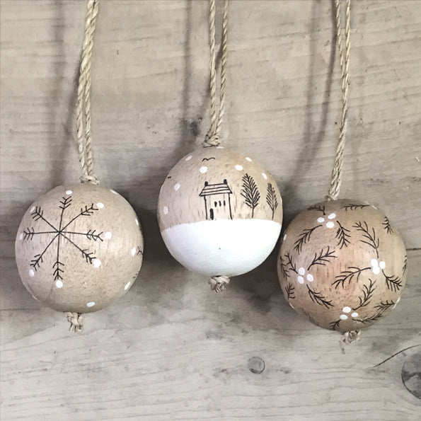 Wood Bauble - Snowflakes