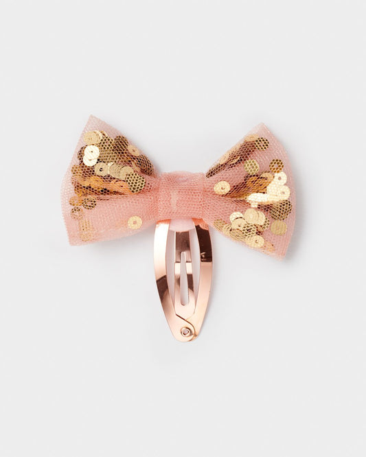 Sequin Tulle Bow Clip Blush Pink