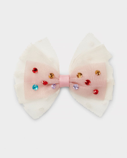 Rainbow Gem Tulle Bow Clip