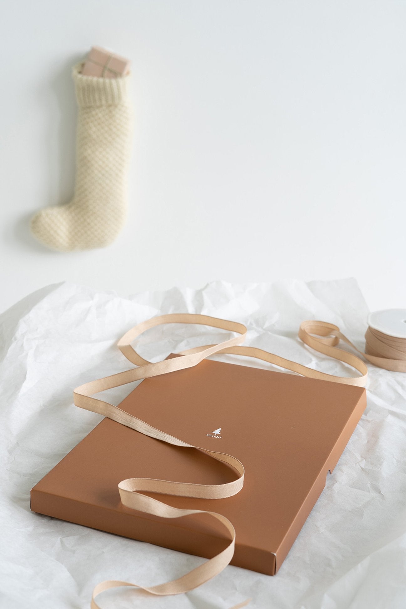 Wooden ADVENT tree with paper decorations - Natural