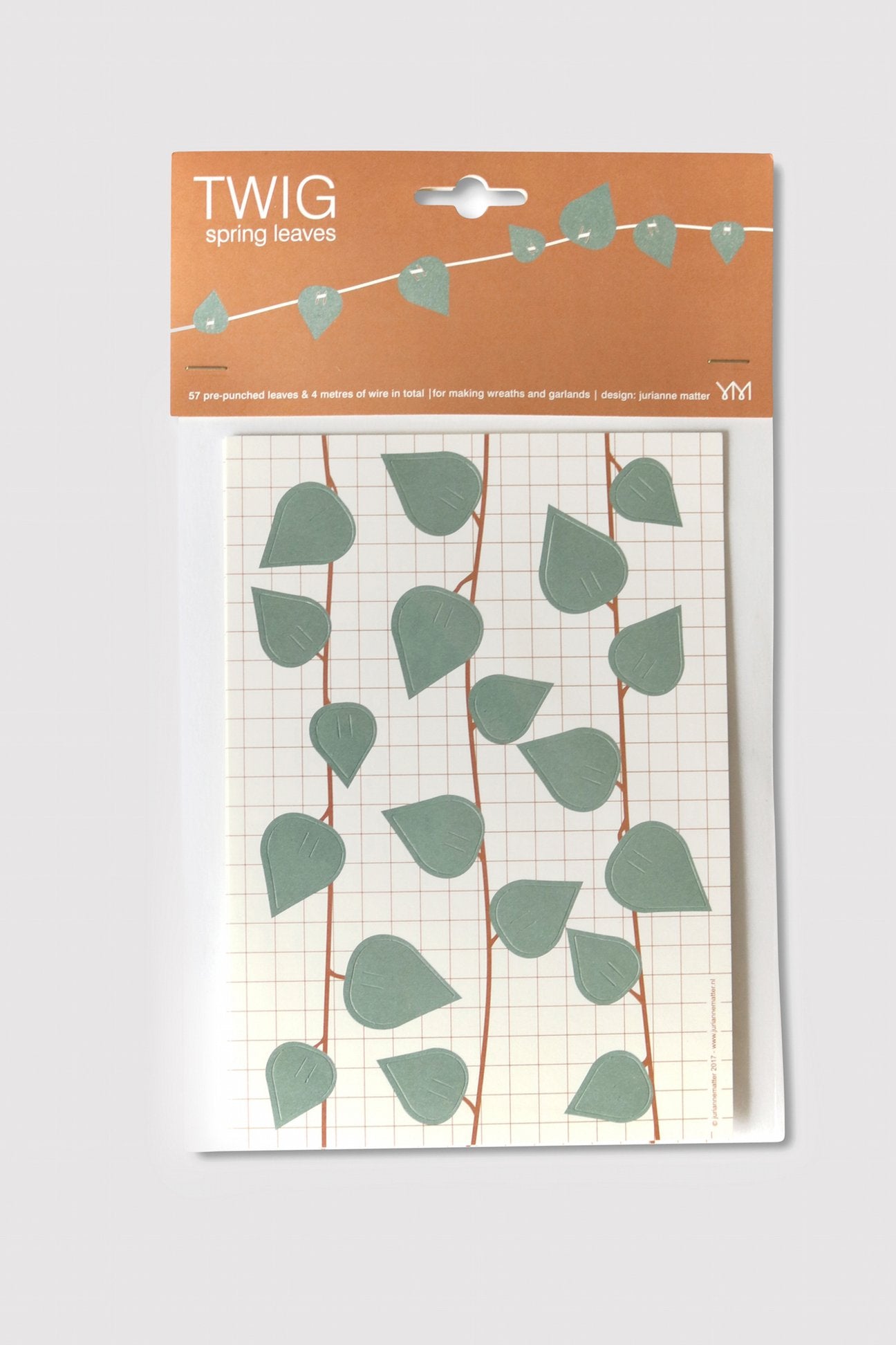TWIG paper leaves in spring green with wire